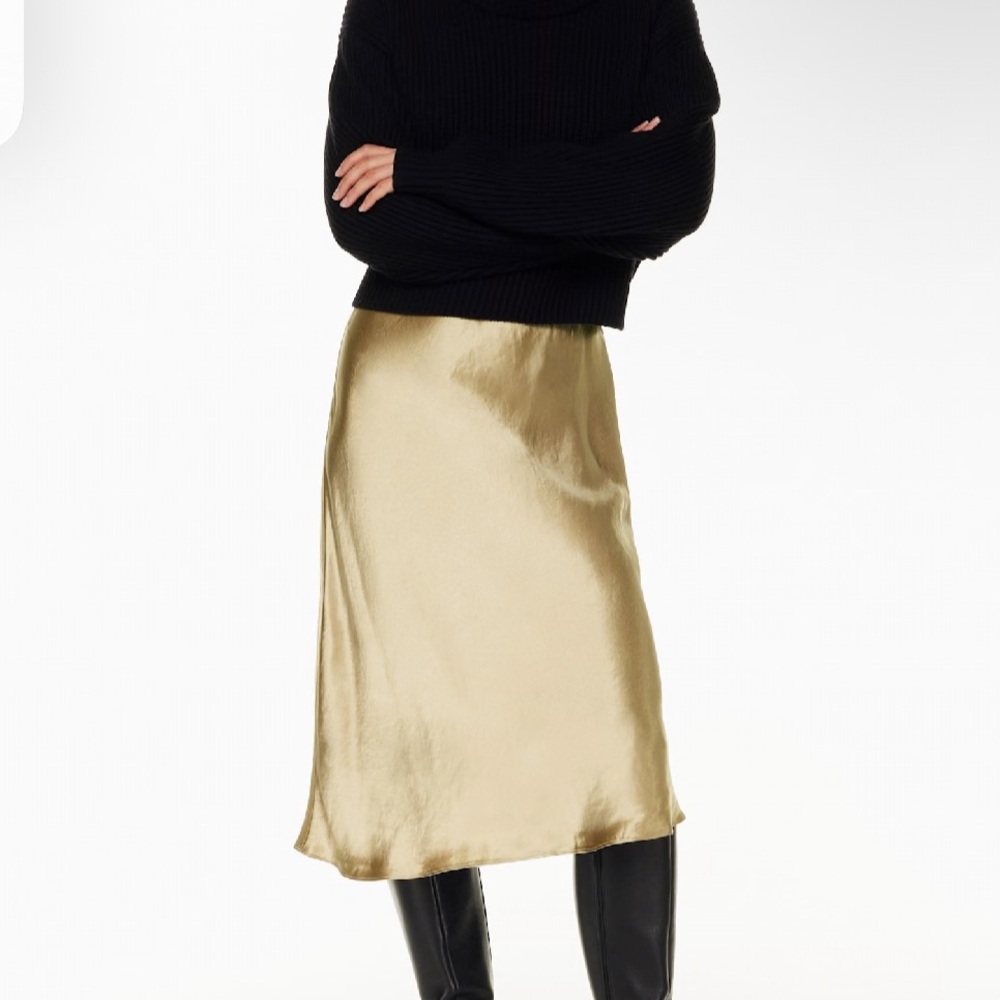 Aritzia Babaton Slip Satin Midi Skirt Toasted Oat
